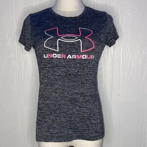 Under Armour Girl’s Large Heathered Black Tee with Pink Logo